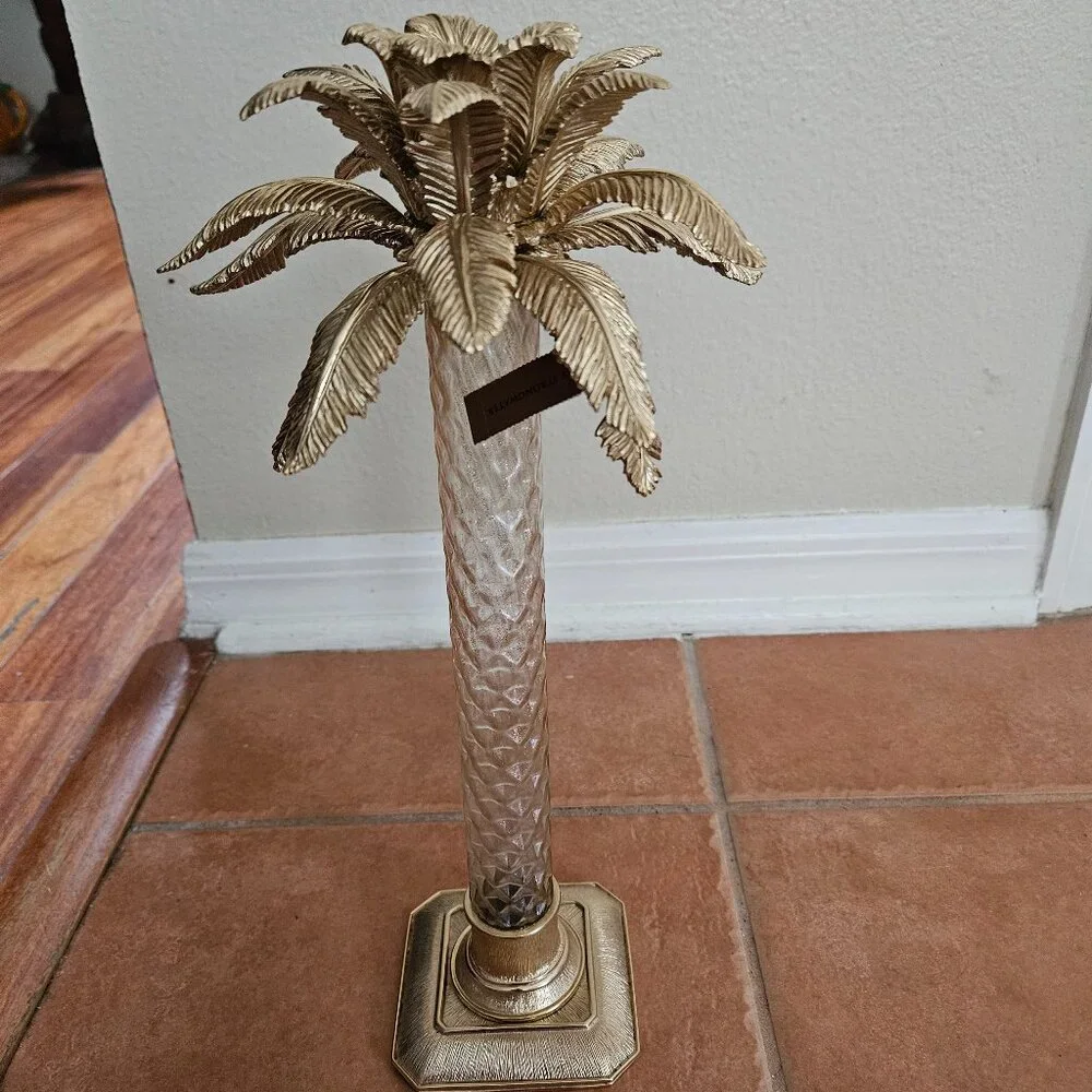 NWT JAY STRONGWATER FLORA & FAUNA PALM TREE ENAMEL CRYSTAL CANDLE HOLDER OBJET